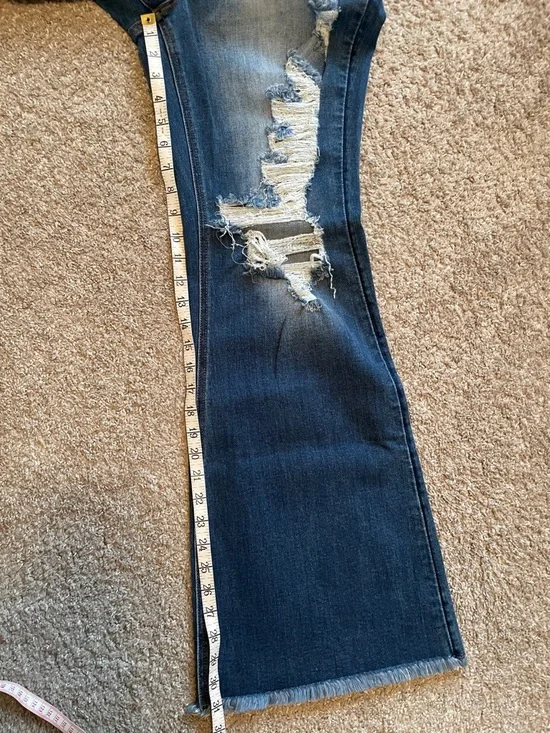 Risen Women's Distressed Flare Jeans in Medium Blue, 1XL - Picture 6 of 9